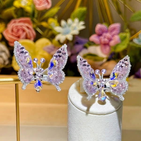 会动的蝴蝶发夹原创设计师满钻时尚发饰夏季新款手工发卡精致头饰