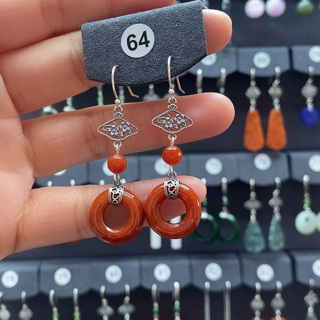 渲***翡翠银S925镶嵌耳饰