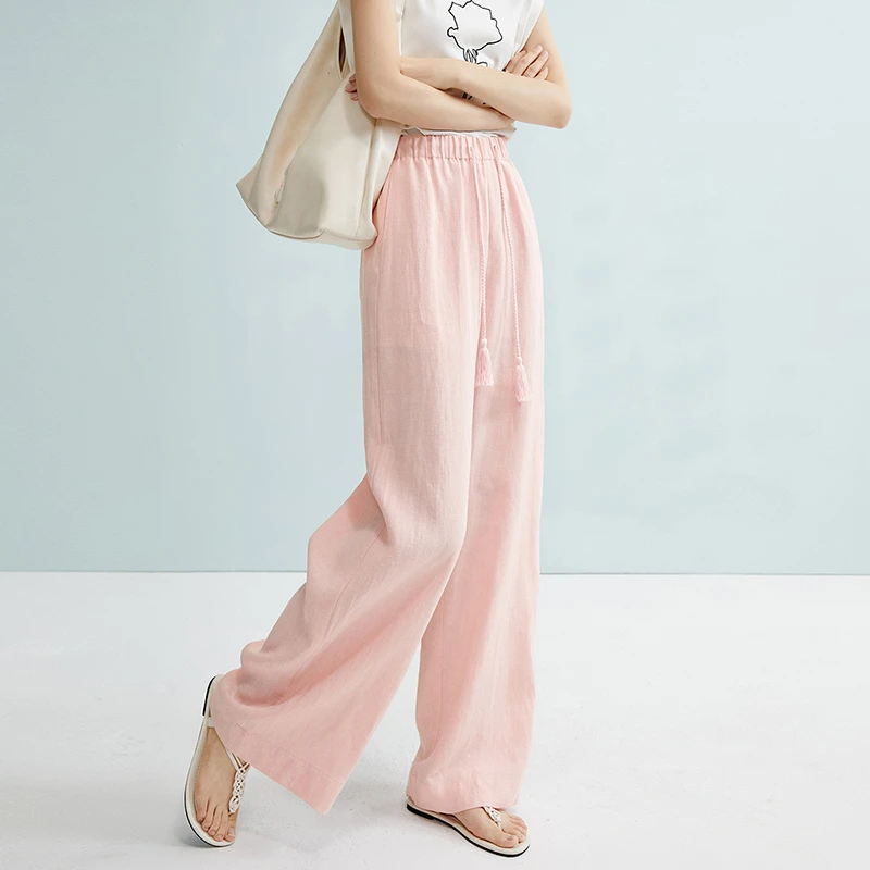 晚白【新品】百搭神裤2025夏裤子亚麻阔腿裤女25041541
