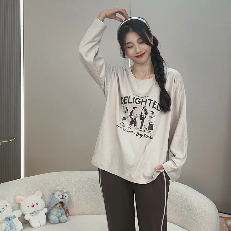 清仓春秋季薄款时尚长袖纯棉圆领睡衣套装休闲宽松韩版秋冬卡通