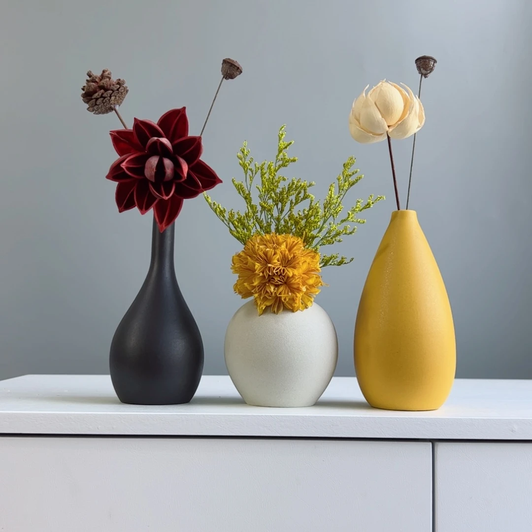 摆件陶瓷小花瓶摆件含花总高约20-30cm