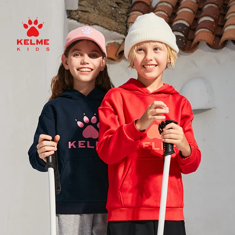 卡尔美精选儿童连帽卫衣冬季套头卫衣运动休闲中大童保暖打底上衣