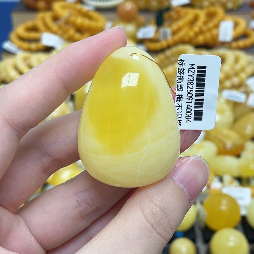 蜜蜡未镶嵌珠宝奇石水滴吊坠满蜡满蜜拉丝白花金沙45mm瑕
