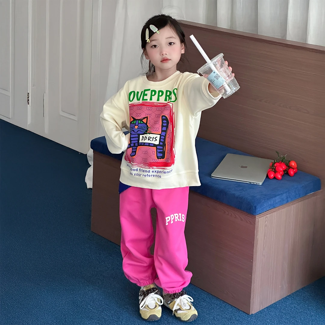 女童休闲服套装2025新款小女孩春秋洋气卫衣两件套儿童多巴胺穿搭