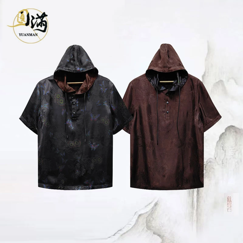 [莺歌蝶舞]桑蚕丝花萝红云纱提花双面双穿连帽上衣TX5602