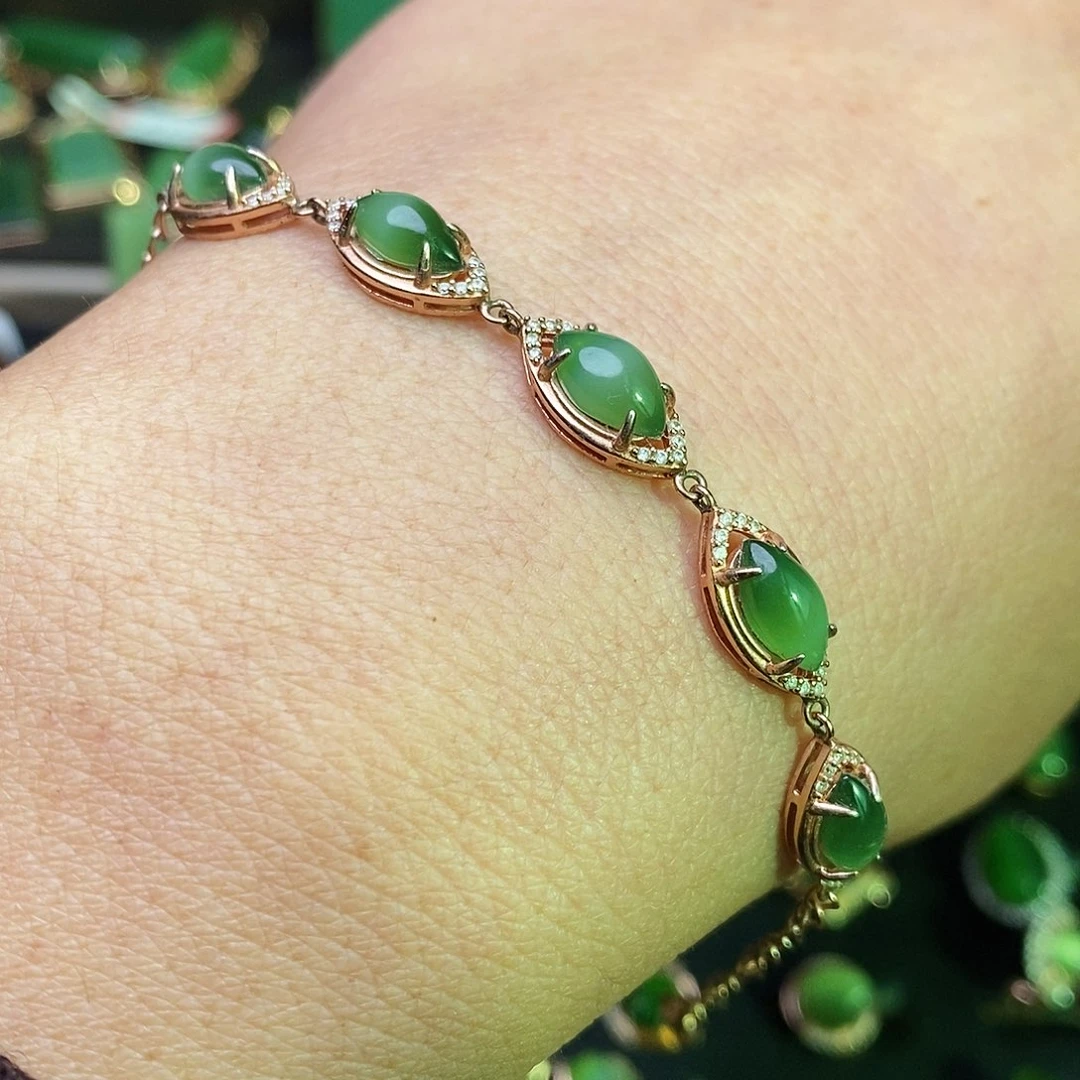 和田玉（碧玉）手链银S925镶嵌