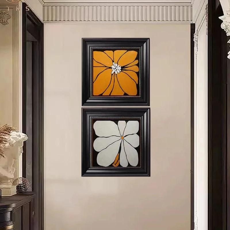 中古风沙发背景墙卧室装饰画餐厅抽象花挂画过道走廊两联4040*2