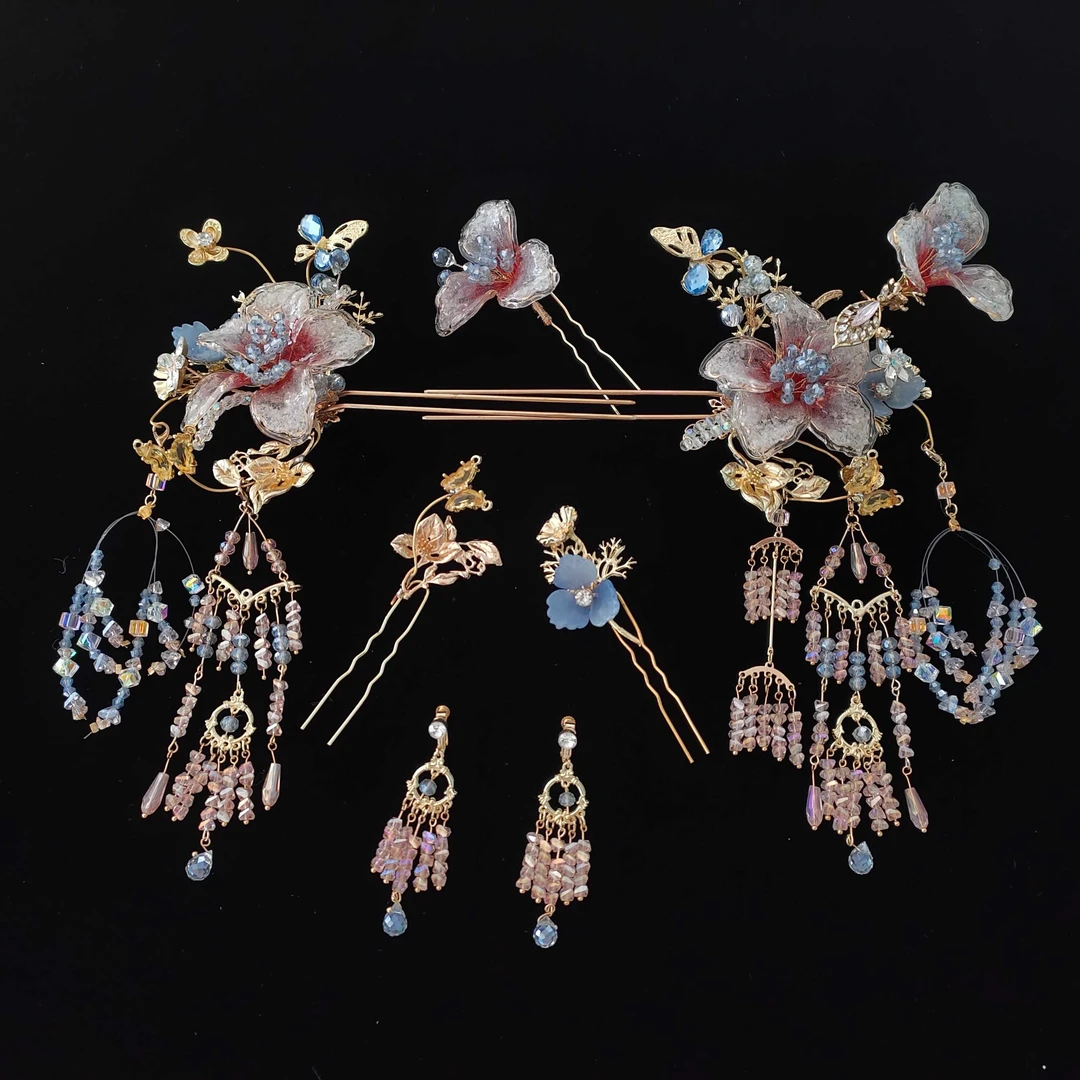 粉色琉璃古装新娘饰品553