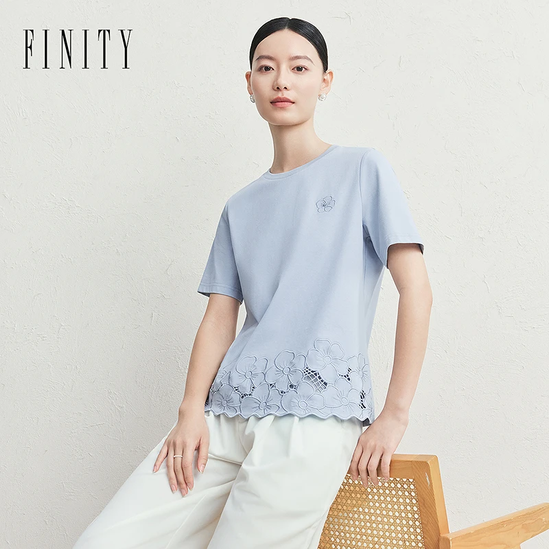 FINITY【冰氧凉感】T恤2025夏季新简约镂空设计百搭提花短袖上衣女