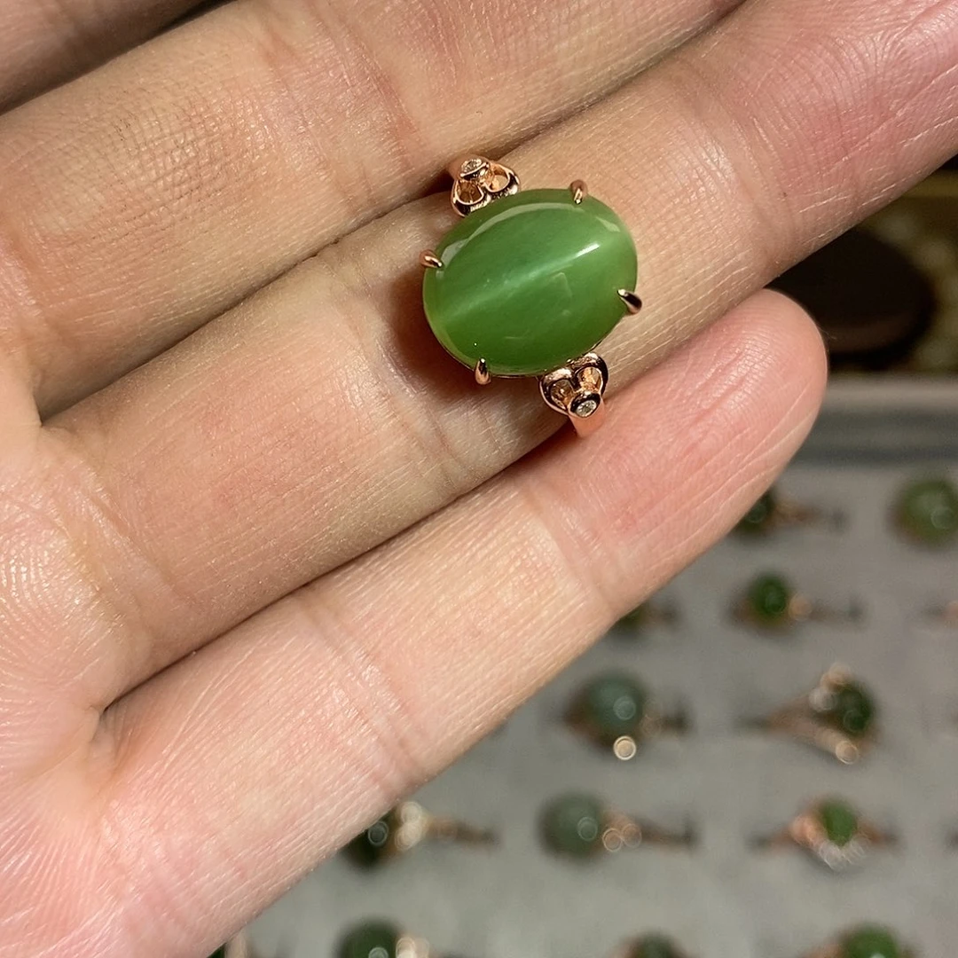 【闪购商品】银S925镶嵌戒指和田玉（碧玉）