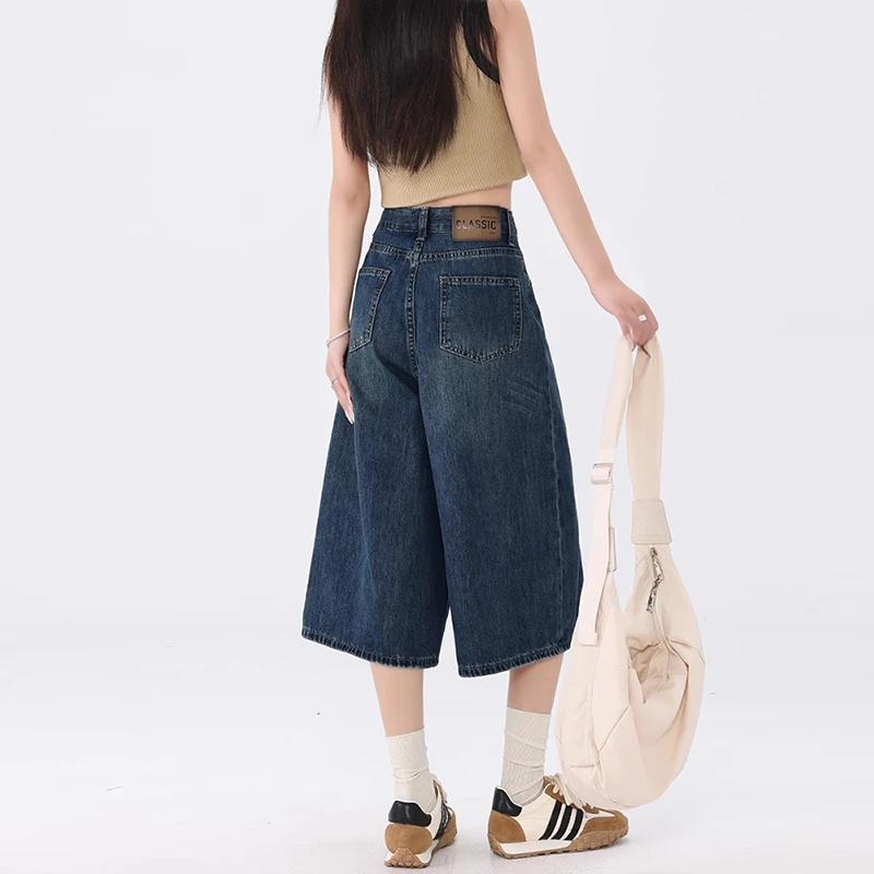 牛仔短裤女2025新款小个子大码胖mm夏季薄款高腰显瘦七分阔腿中裤