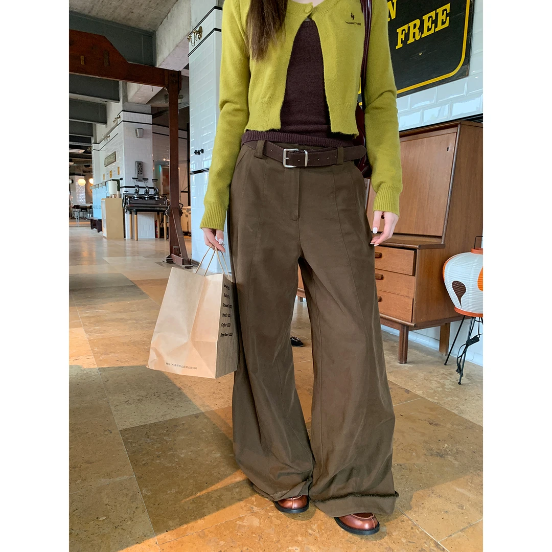 【慕斯棕】秋季复古休闲美拉德阔腿直筒休闲裤252U3138