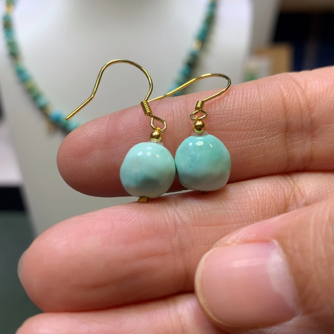 绿松石银S925镀金镶嵌耳饰