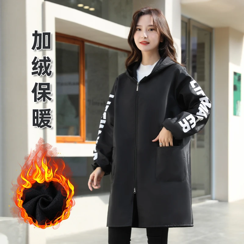 蓝大褂秋冬防水防油简约日韩风工装风围裙外穿耐脏时尚工作服男女