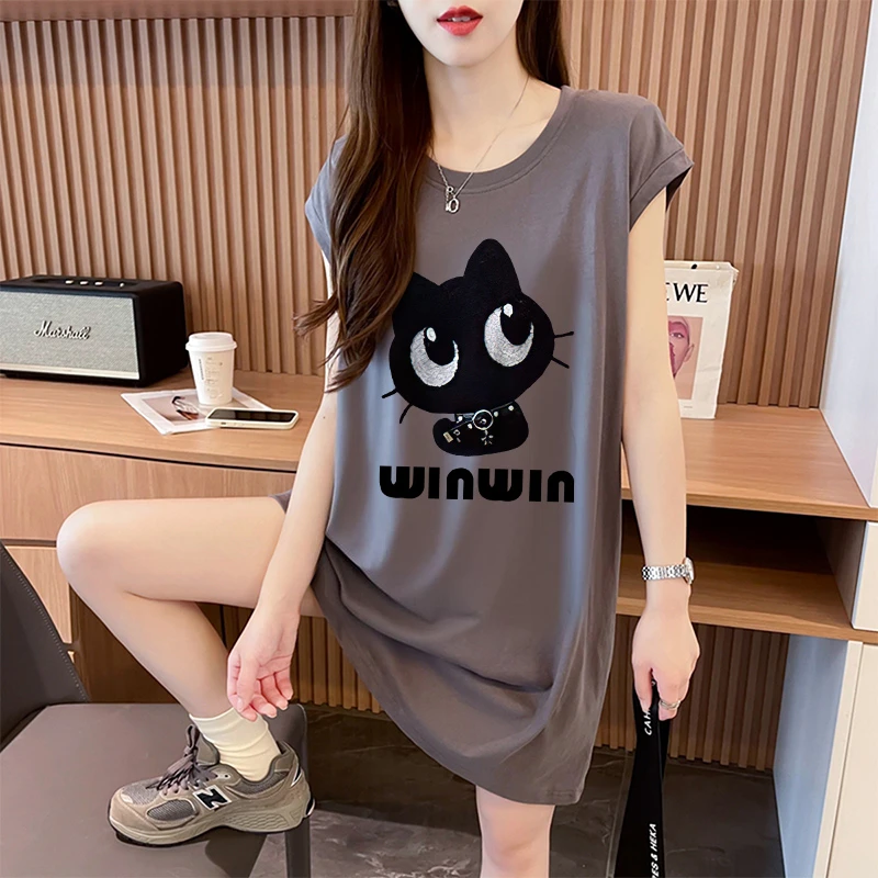 宽松大版无袖背心T恤女夏季韩版时尚休闲百搭洋气卡通纯棉上衣ins