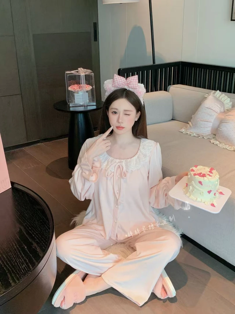 【果冻】睡衣女秋薄绒海岛绒保暖弹力长袖长裤可外穿甜美少女风套装