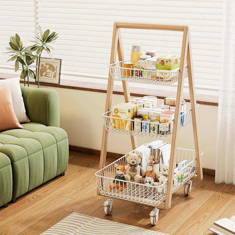 实木家用小推车客厅移动储物零食架收纳置物架多层收纳架整理架