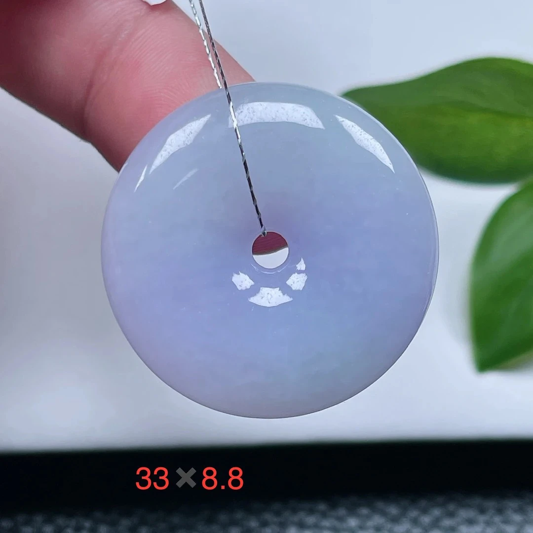 缅甸天然翡翠A货、冰糯种紫罗兰平安扣吊坠厚装大件紫色玉扣挂件55