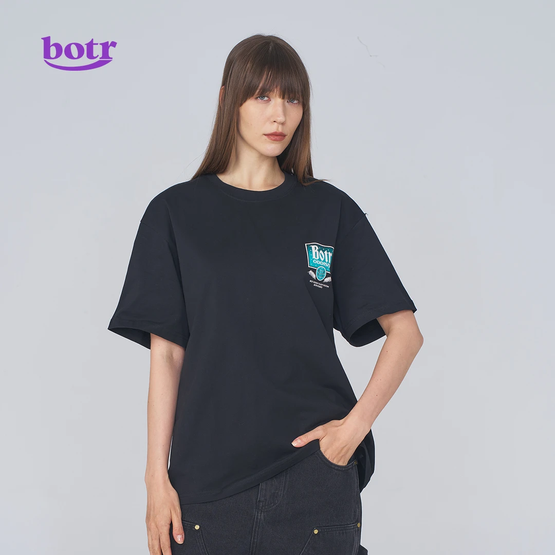 botr夏季美式复古高级感烫钻绿色logo印花情侣宽松重磅短袖T恤潮