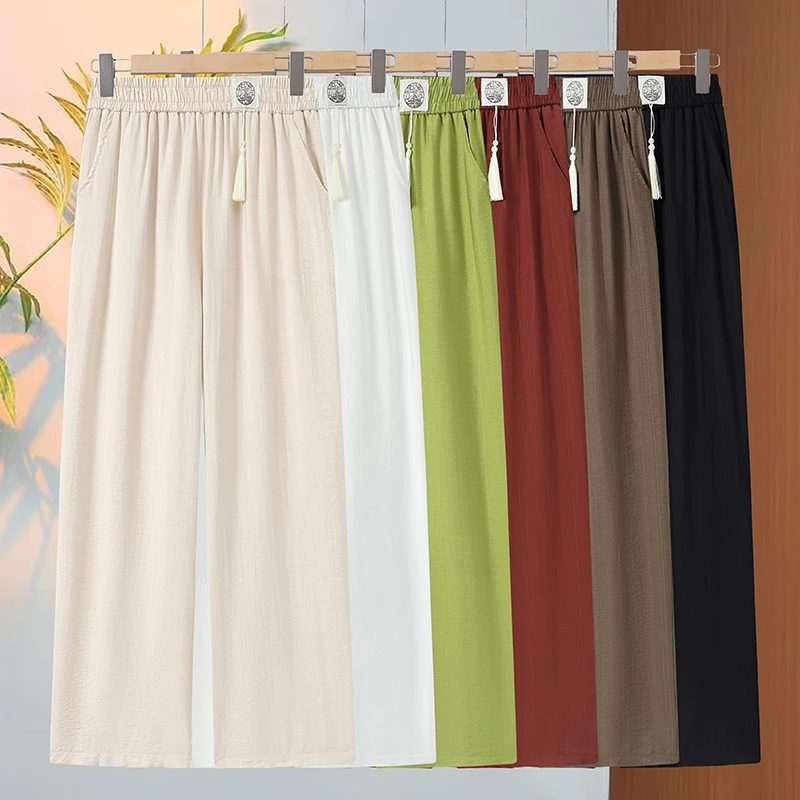 【正版樱花裤】直筒裤夏季休闲裤垂感百搭显瘦妈妈清凉时尚阔腿裤女