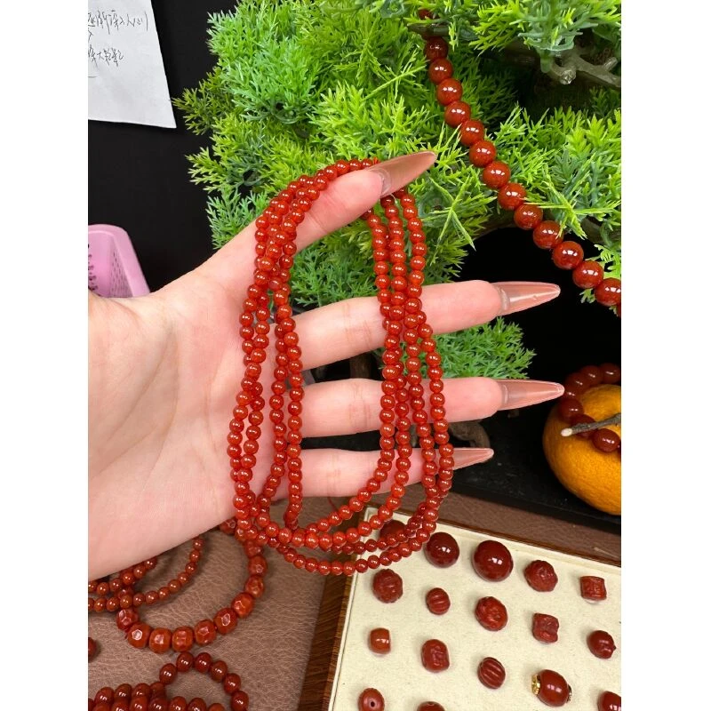 南红玛瑙桶珠顶珠4m108腰珠项链配件直播间选购多样性发一