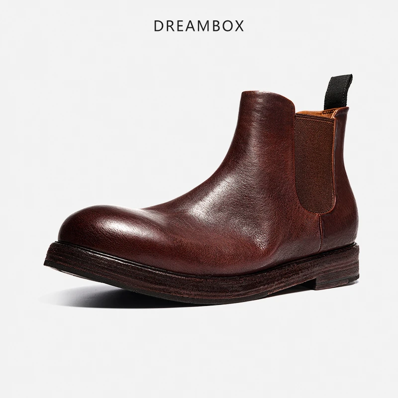 dreambox钧博男靴vibram后跟水洗马皮高档切尔西靴皮底纯手工皮靴