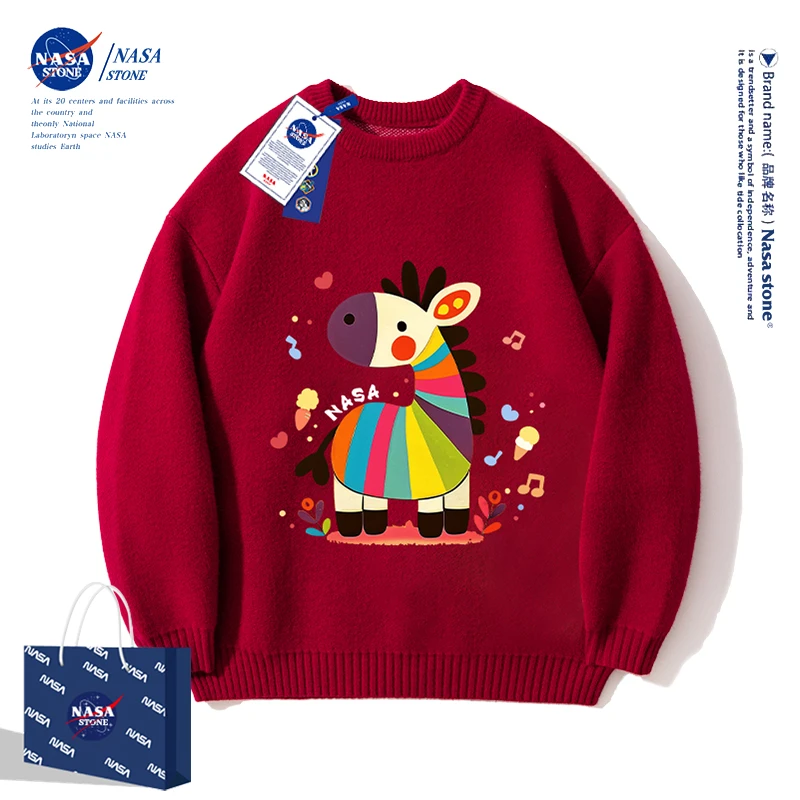NASA儿童红色毛衣冬季中大童针织衫2026马年本命年男童女童拜年服