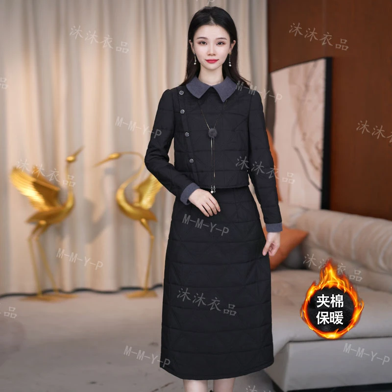 连衣裙显瘦气质中长款修身夹棉新款秋冬冬季显瘦气质中长款修身