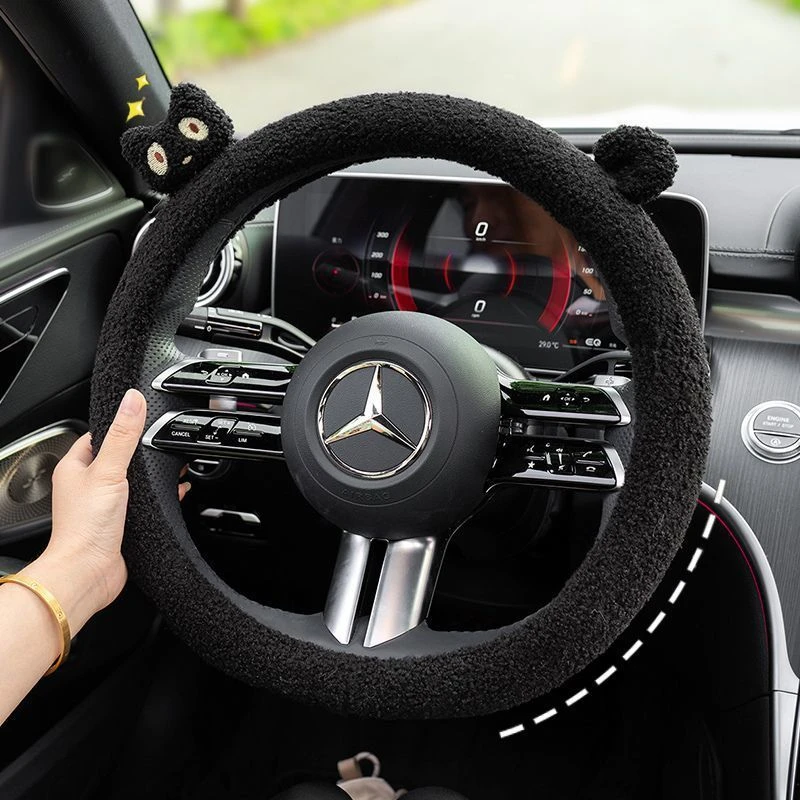 方向盘把套冬季毛绒冬天短毛绒可爱卡通四季通用汽车方向盘套女款