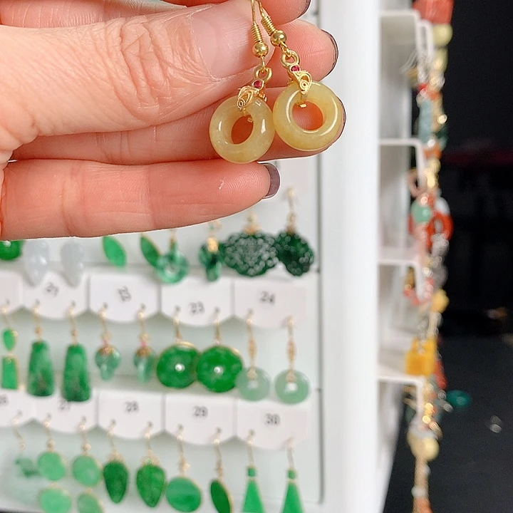 翡翠耳饰银S925镶嵌翡翠