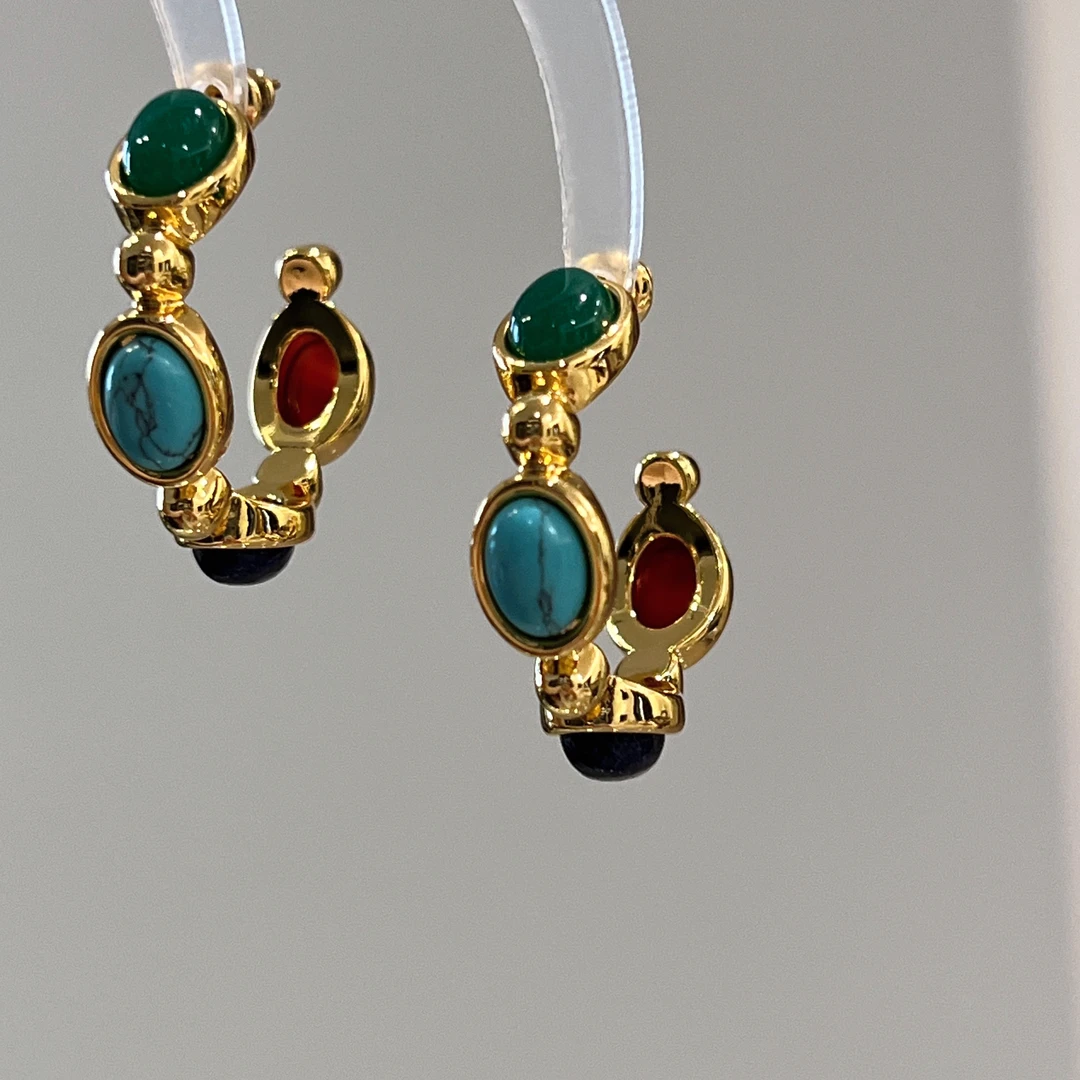 铜合金耳饰 法式复古彩色耳环小众设计感高级耳圈