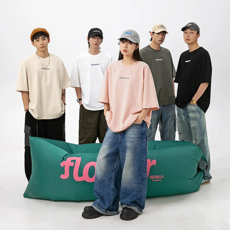 韩路男装 纯棉基础字母印花T恤男女同款情侣夏季宽松圆领体恤q