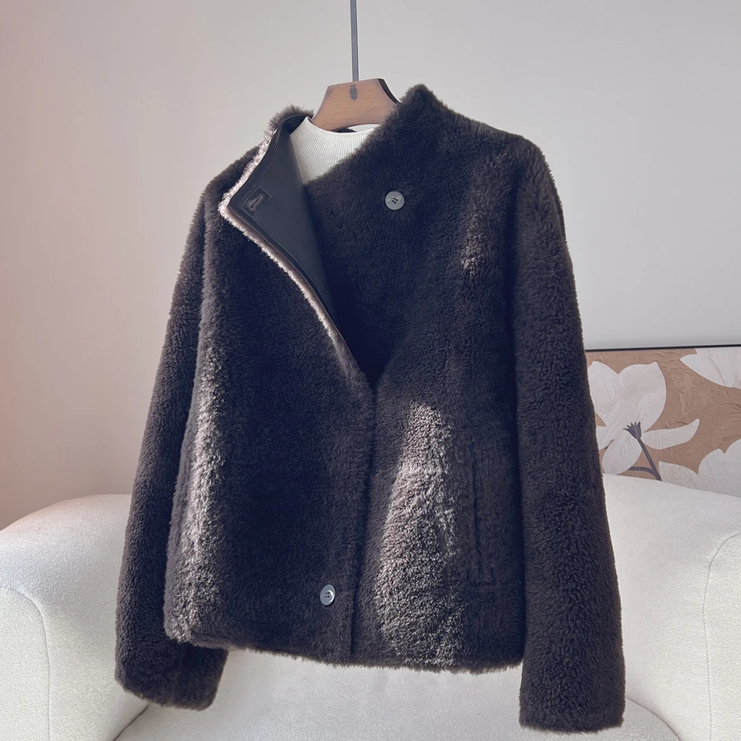 老钱风拉贡皮毛一体显瘦外套修身新款海宁皮草大衣小个子女装短款