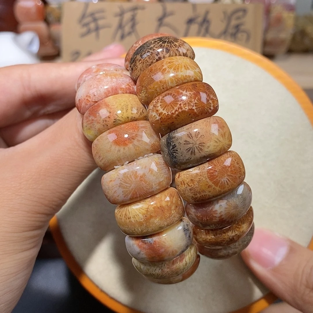 硅化珊瑚（珊瑚玉）手链未镶嵌背***睛