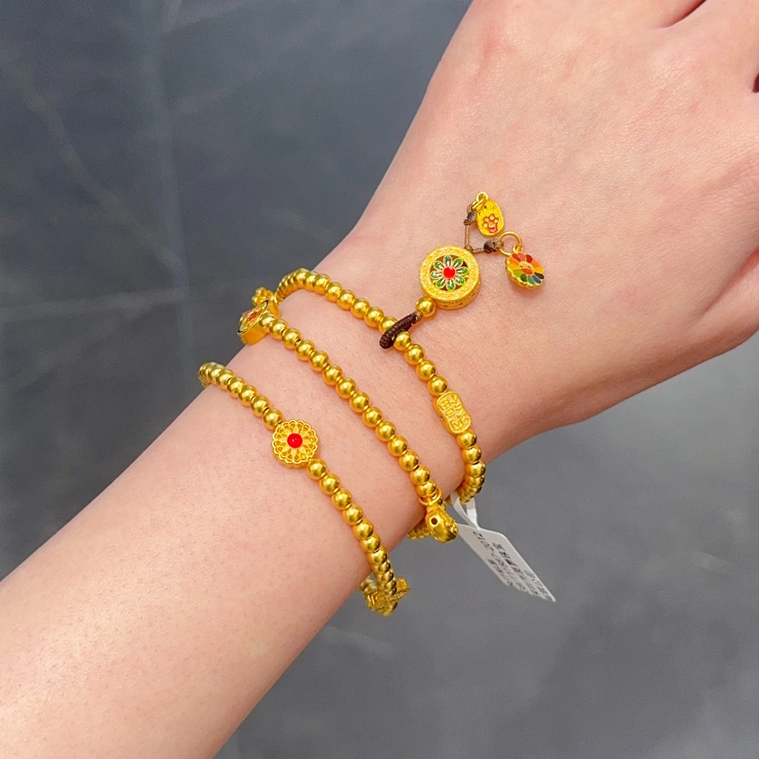 【新美源】足金999 古法工艺 宝相花三圈手串45.16克