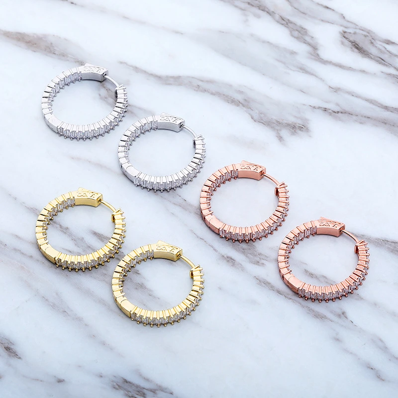 铜合金亚克力耳饰 铜合金锆石耳环长条嘻哈圆形金镀饰品个性耳钉