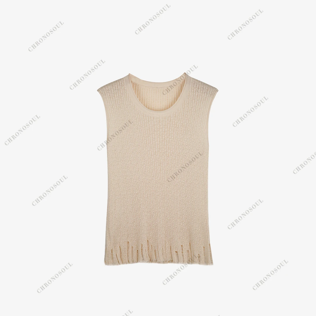 CH516老钱风背心轻奢无袖女装简约棉休闲流苏圆领