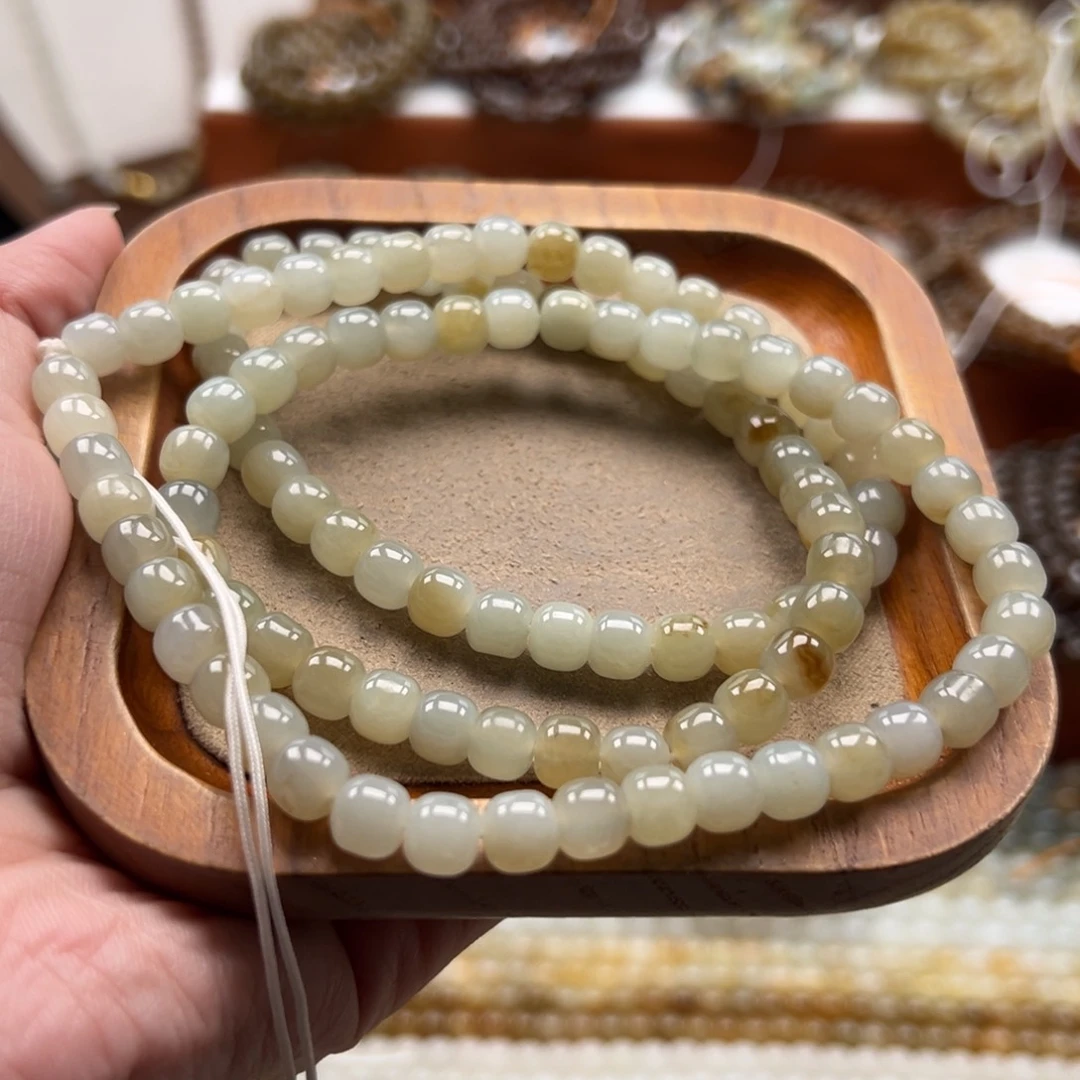 毛衣链未镶嵌和田玉珠串6*7mm
