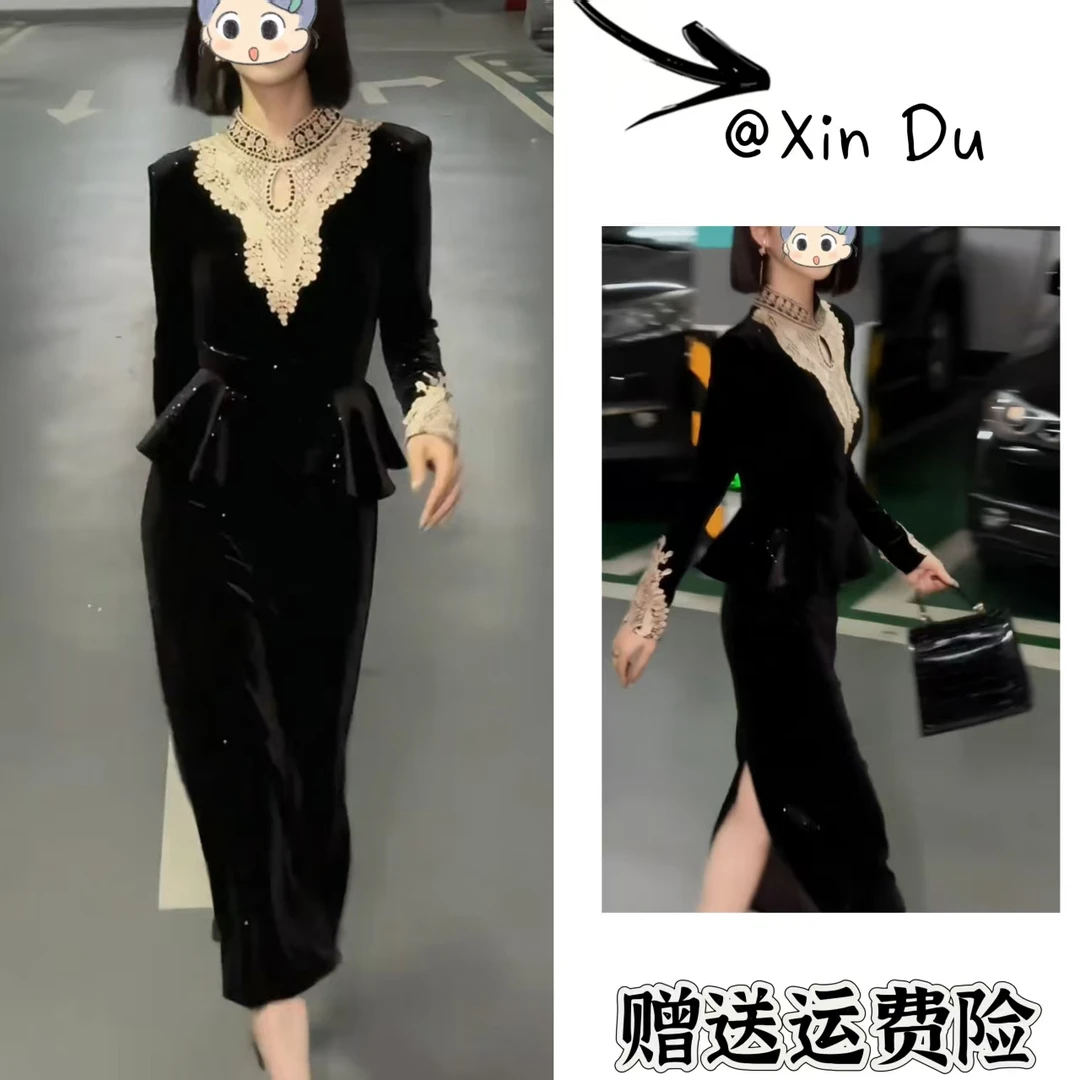 2025秋季新款时尚显瘦气质女士网红洋气连衣裙百搭款D22303