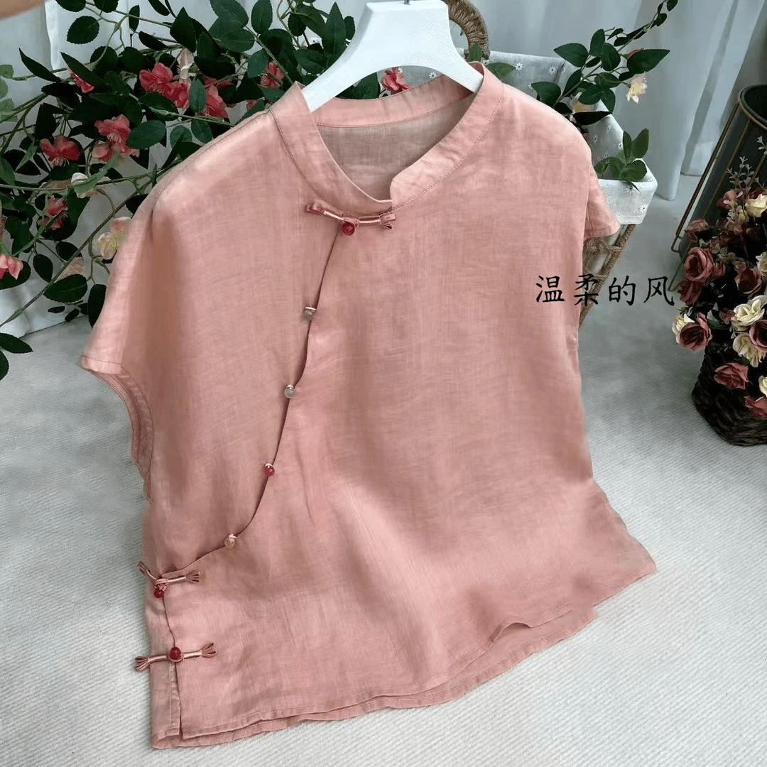 新中式盘扣立领衬衫女夏季流行单品新款上衣国风设计感小衫潮