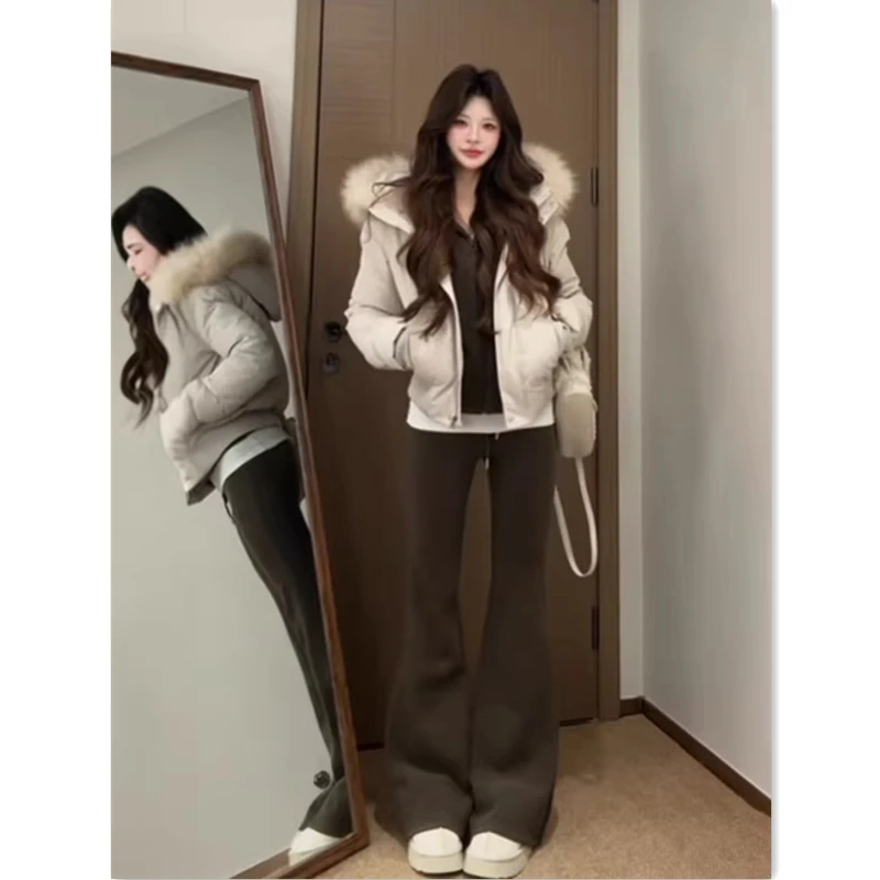 韩系大毛领连帽棉服女冬季2025新款小个子短款加厚百搭保暖面包服