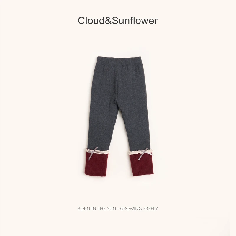 【云朵小葵】女童冬季年款裤脚堆堆蝴蝶结保暖弹力打底裤992221