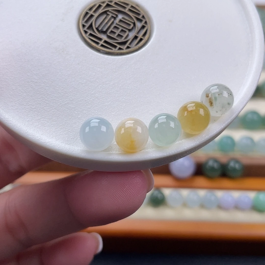 翡翠散珠天然翡翠a货有纹一手卡7+