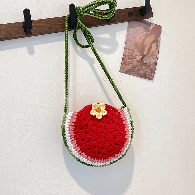 编织包包成品韩版斜挎包毛线钩织水果ins西瓜手机包小挎包手机包