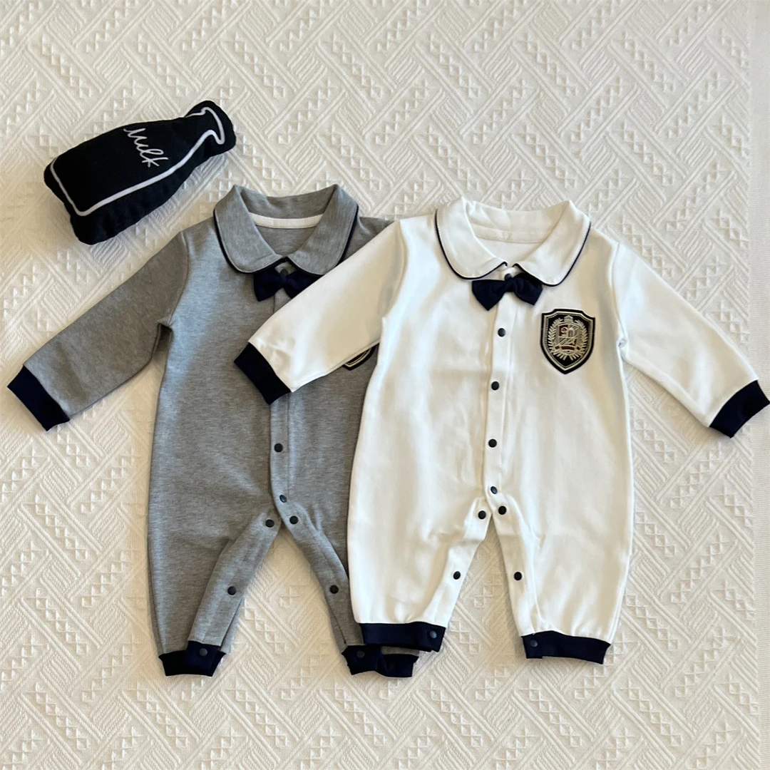 25秋装新品ins新生婴儿连体衣春秋季男宝宝衣服绅士长袖哈衣爬服