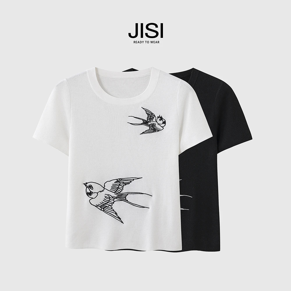 JISI 刺绣圆领针织半袖-Bx24104