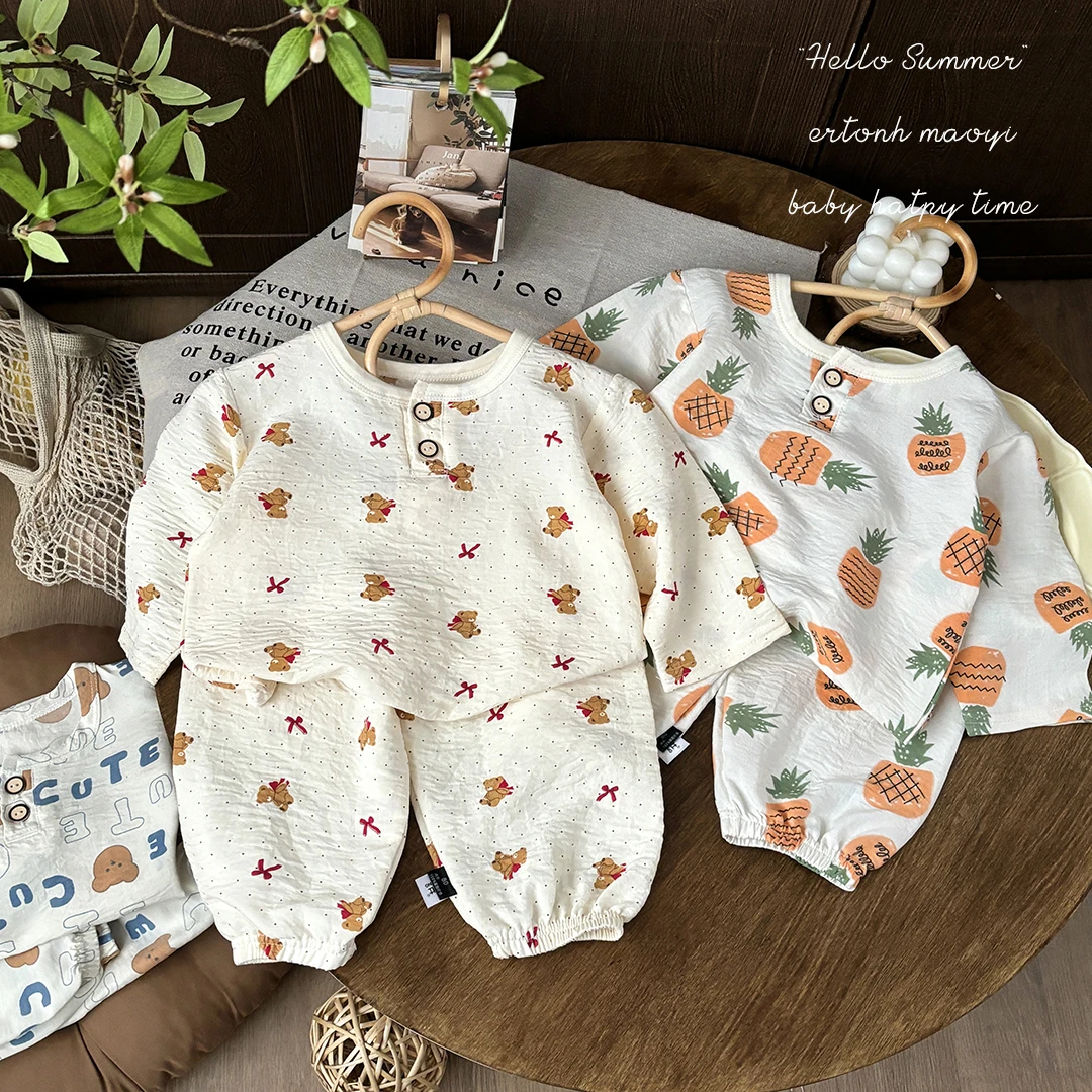 新款云朵棉儿童家居服睡衣 男女童印花睡衣套装 套头两件套