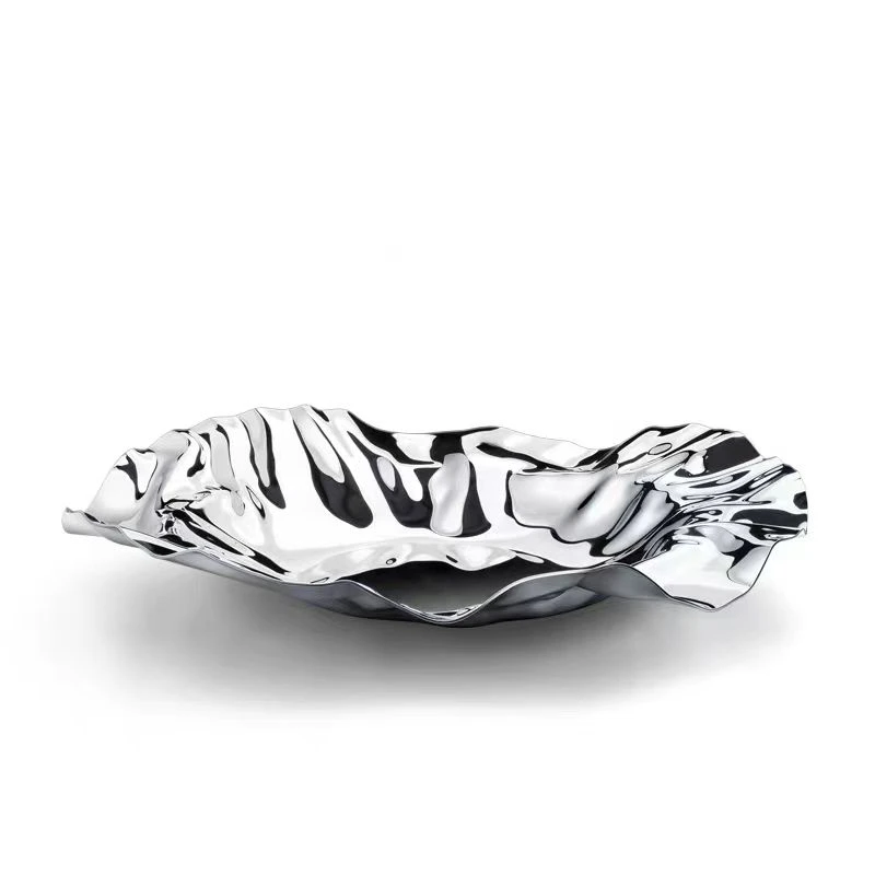 欧式圆形不锈钢轻奢水果盘果盆居家现代家用茶几果篓样板房摆件