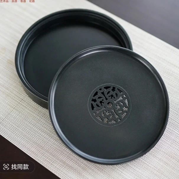 《黑、红双喜》天然乌金石/红砖茶盘小号干泡储水茶台现代轻奢