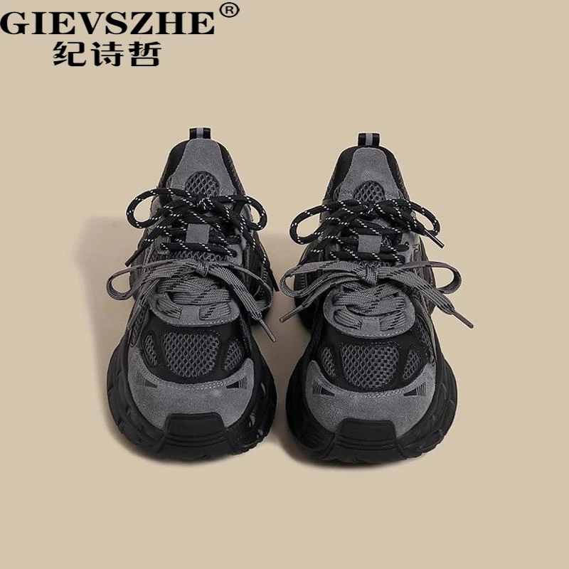 GIEVSZHE纪诗哲厚底老爹鞋女新款复古韩版百搭增高休闲运动鞋女款